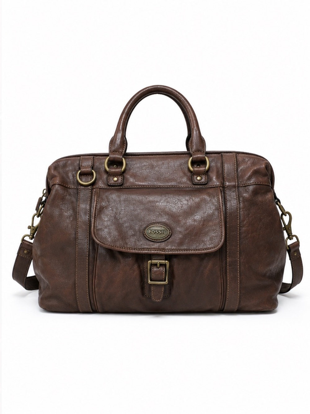 Vintage Fossil Genuine Leather Weekender Satchel Travel Bag Brown Duffel EUC